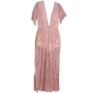 HONEYPUNCH As You Wish Womens Embroidered Lace Maxi Dress sz S Ginger Boho Fairy
